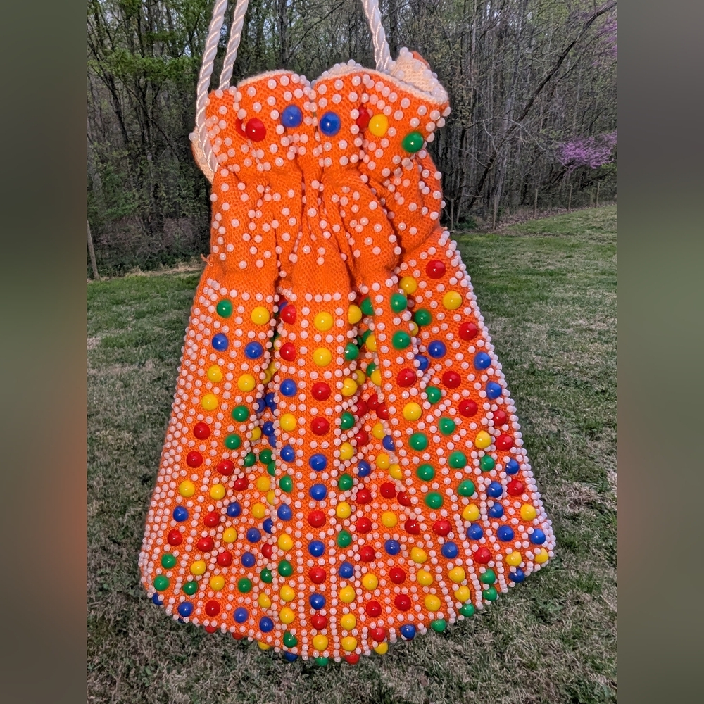 EVC BRIGHT ORANGE BEADED BAG